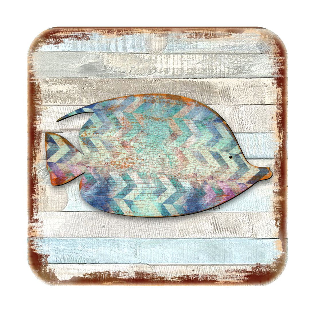 Tropical Fish Coastal Wooden Cork Coasters Gift Set of 4 by Nature Wonders - Coastal Sea-Life Decor - 8198527-2-9C-S4