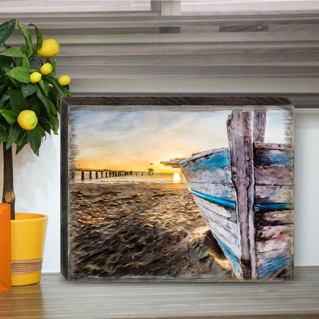 Beach Boat Wood Wooden Coastal Wall Art by Nature Wonders - Coastal Sea-Life Decor - 95271B
