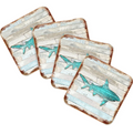 Shark Coastal Wooden Cork Coasters Gift Set of 4 by Nature Wonders - Coastal Sea-Life Decor - 8198515-9C-S4