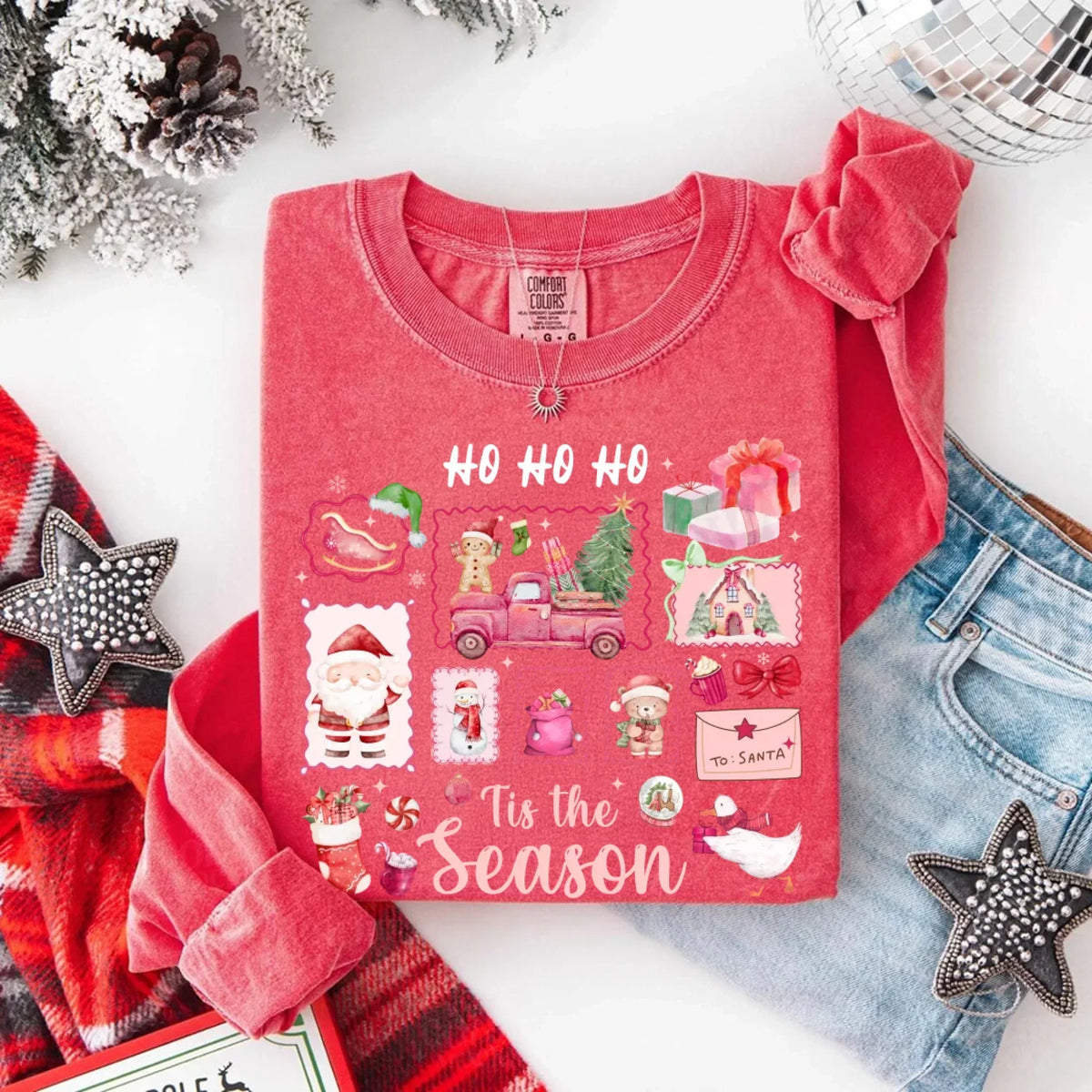 Comfort Colors Long Sleeve Ho Ho Ho Tis The Season Christmas Shirt