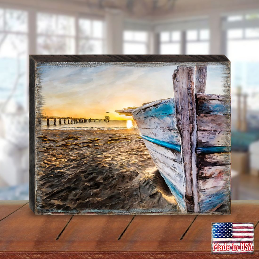 Beach Boat Wood Wooden Coastal Wall Art by Nature Wonders - Coastal Sea-Life Decor - 95271B