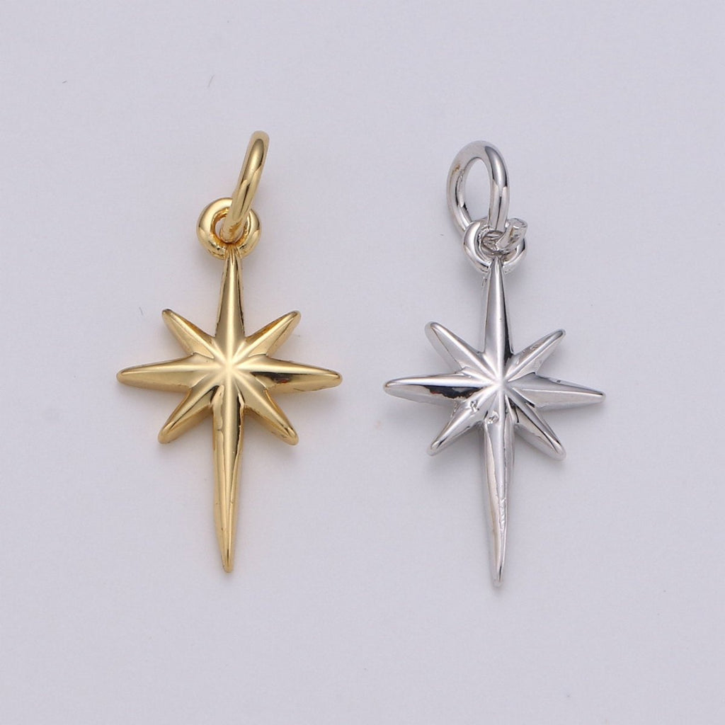 Dainty Gold  North Star Charm Necklace, Bethlehem Star Pendant in Silver Celestial Jewelry Making Supply D-450 D-451
