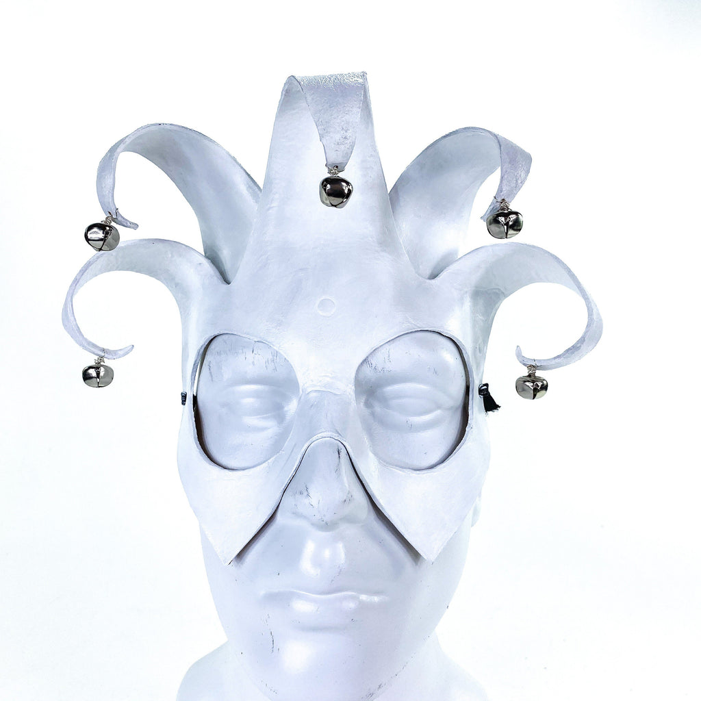Handmade Genuine Leather Five Point Minimalist Jester Mask in White