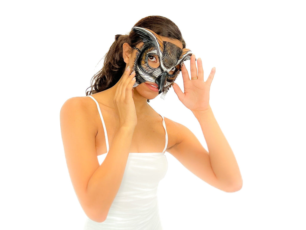 In Stock - Horned Owl Handmade Genuine Leather Mask