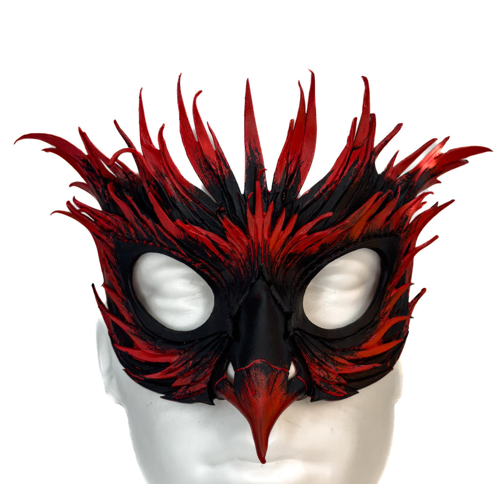 Layered Red Phoenix Handmade Genuine Leather Mask