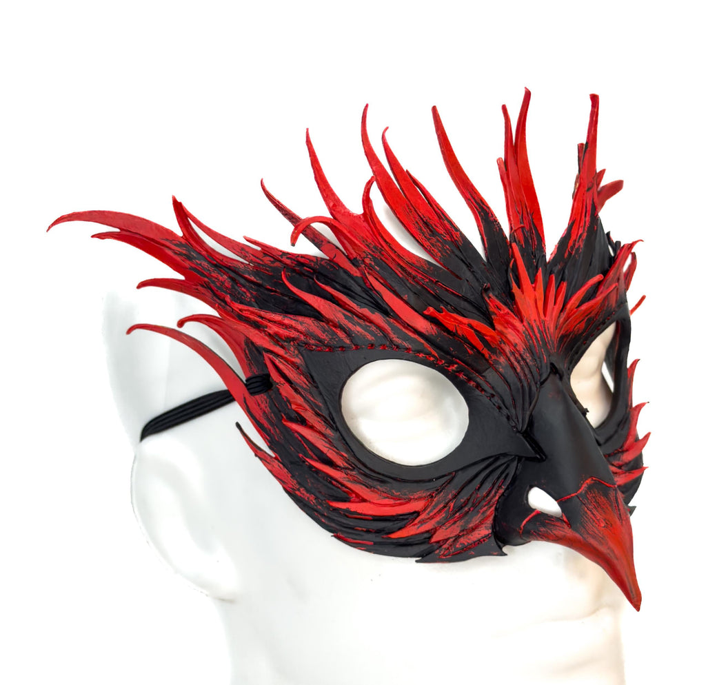 Layered Red Phoenix Handmade Genuine Leather Mask