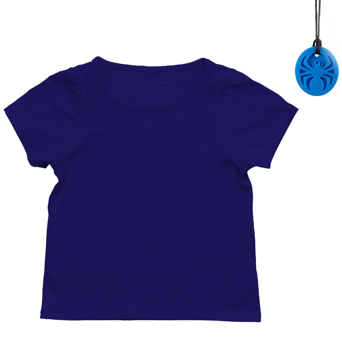 The Everday Sensory Friendly Navy Tee w Chewy Necklace- *actual chewy necklace design may vary, but color will match tee*