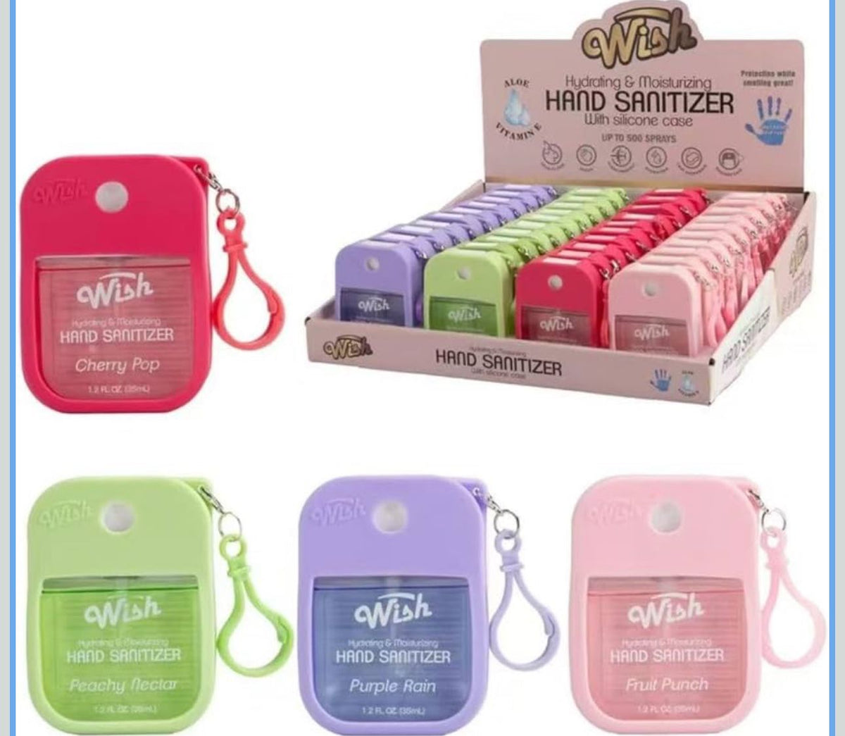 Wish - Liquid Hand Sanitizer Spray 1.2oz w/ Silicone Holder 40pk #60394