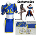 Chun Li Cosplay Costume – Street Fighter Blue Cheongsam Set with Headdress