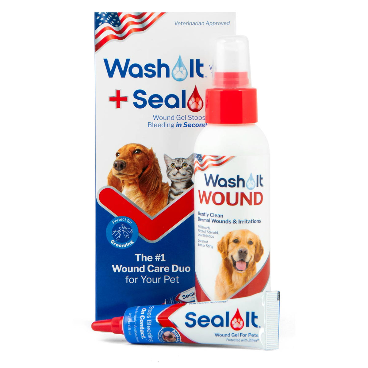 Wash It Pet Wound Wash and Seal It Pet Wound Gel Combination Pack